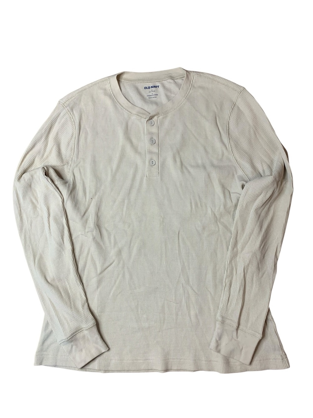 Old Navy Mens Thermal Waffle Knit Henley Shirt Small Off White Long Sleeve